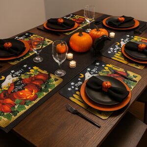 6 Halloween Placemats Laurie Korsgaden Peek A Boo Vntg Big Lots Vinyl 18" x 12"*